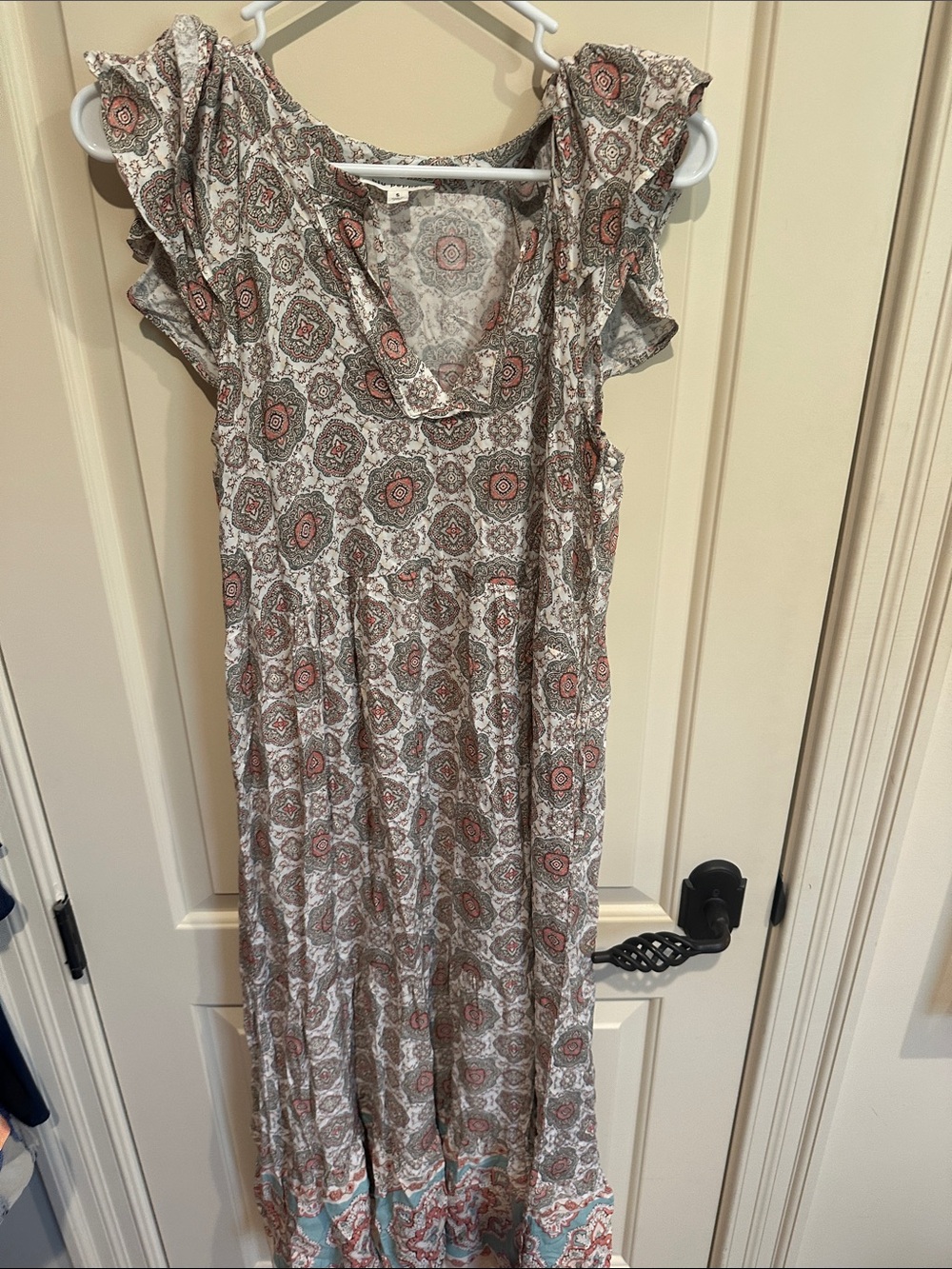 Blu Pepper Cream Maxi Dress with Coral Medallion Print